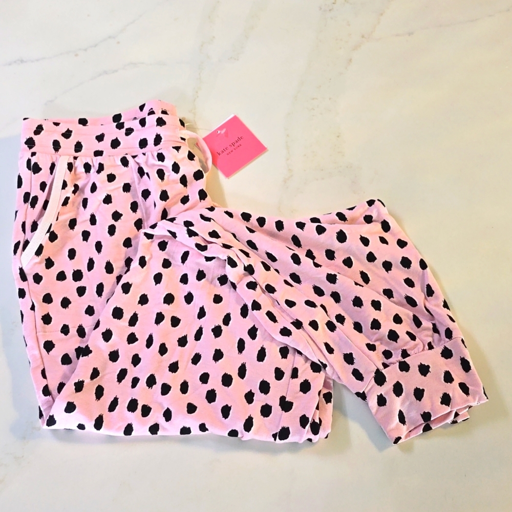 Kate Spade pink and black polka dot sleep pants NWT